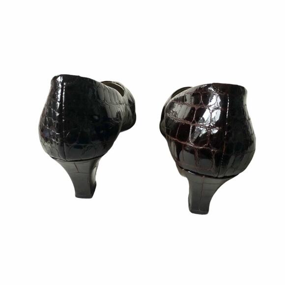 Bally Crocodile Pump Patent Brown Leather 10 VTG - Picture 3 of 11